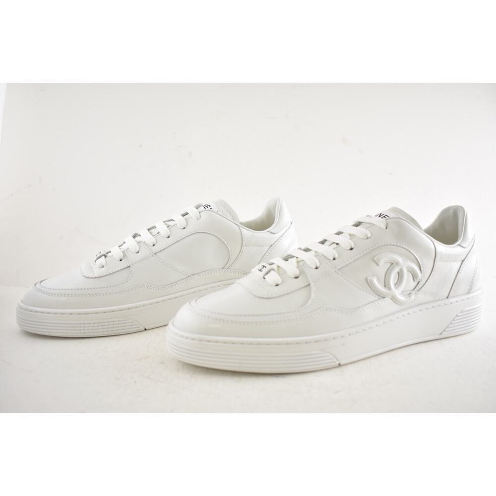 Chanel 25B White Calfskin Leather CC Logo Tie Flat Runner Trainer Sneaker 42 - Picture 14 of 16